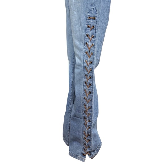 Angel Jeans Vintage Y2K MidRise Lace Up Flared Denim Made in USA Size 7 - Picture 7 of 15